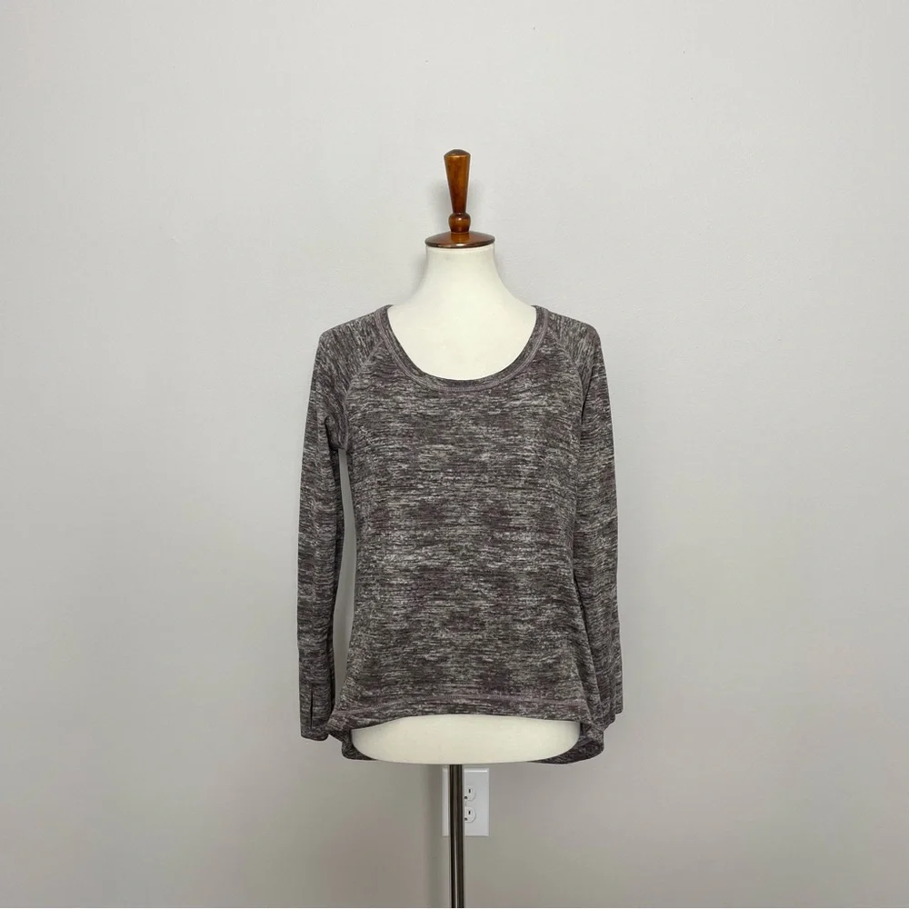 Athleta Sweater Top Thumbholes High Low Hem Lightweight Space Dyed Purple Grey